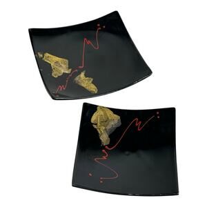 collin fused art glass Trinket tray handcrafted dish signed set of 2